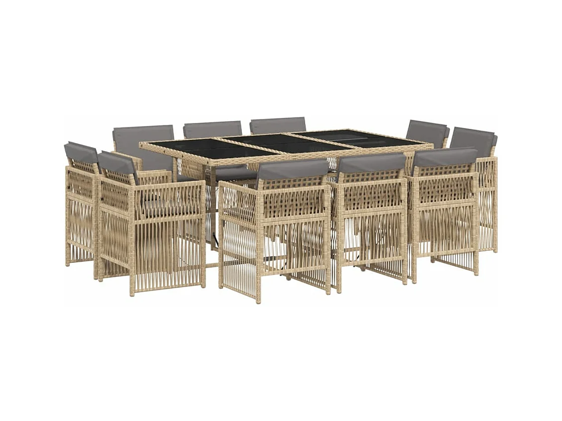Ensemble à manger de jardin et coussins 11 pcs mélange beige