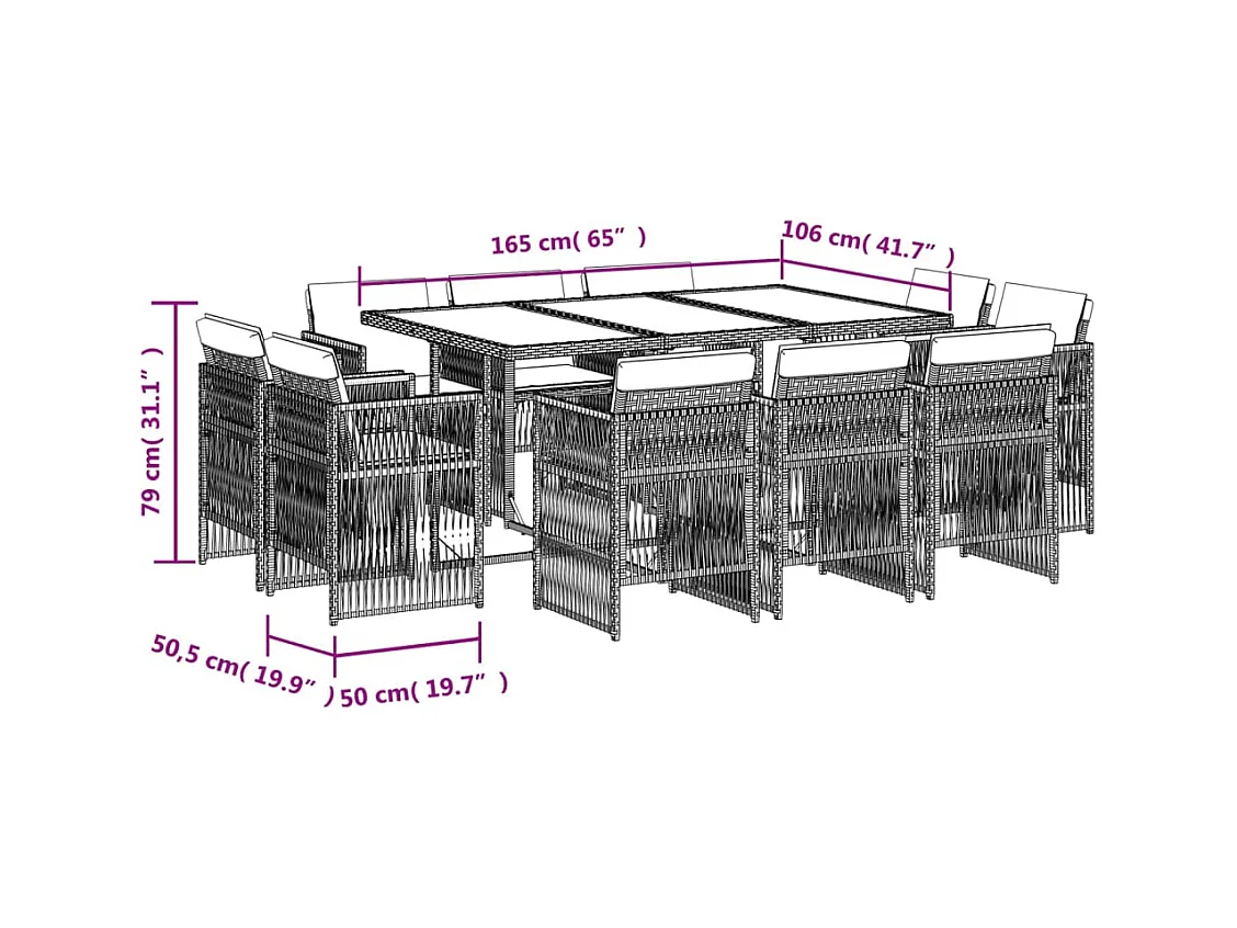 Ensemble à manger de jardin et coussins 11 pcs mélange beige
