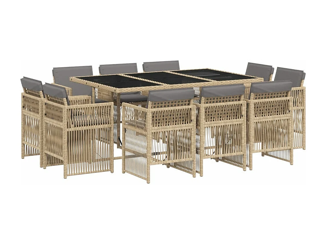 11-tlg. Garten-Essgruppe mit Kissen Beigemischung Poly Rattan