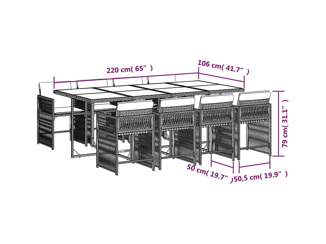 9-tlg. Garten-Essgruppe mit Kissen Beige Poly Rattan