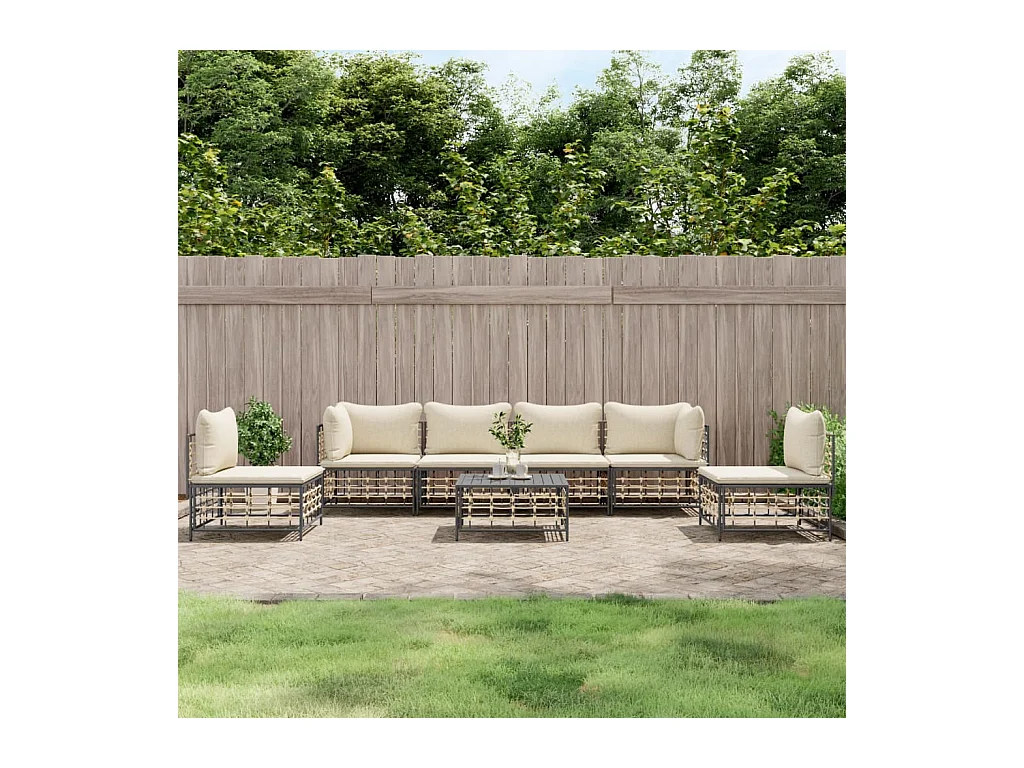 7-tlg. Garten-Lounge-Set mit Kissen Anthrazit Poly Rattan