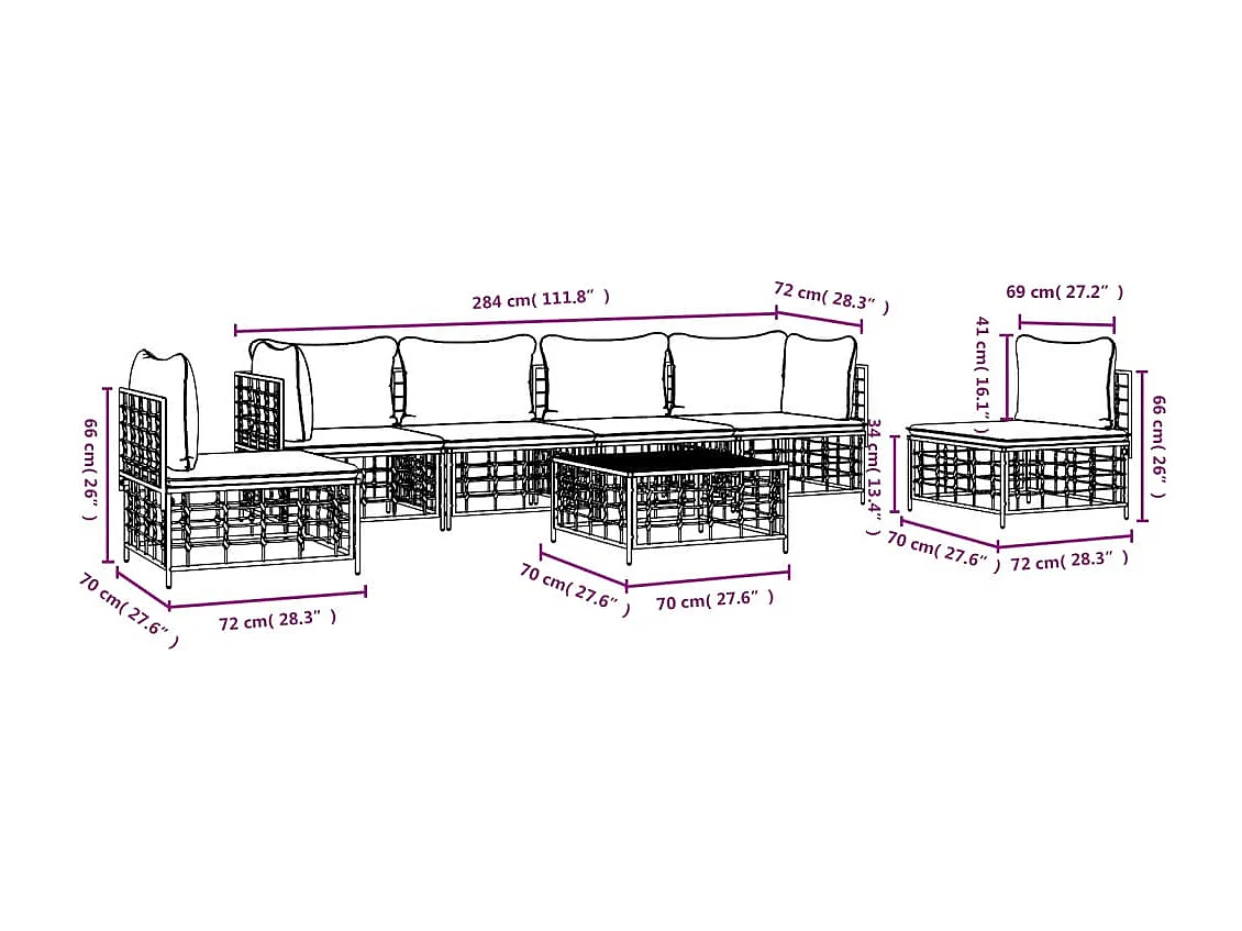 Salon de jardin 7 pcs avec coussins anthracite résine tressée