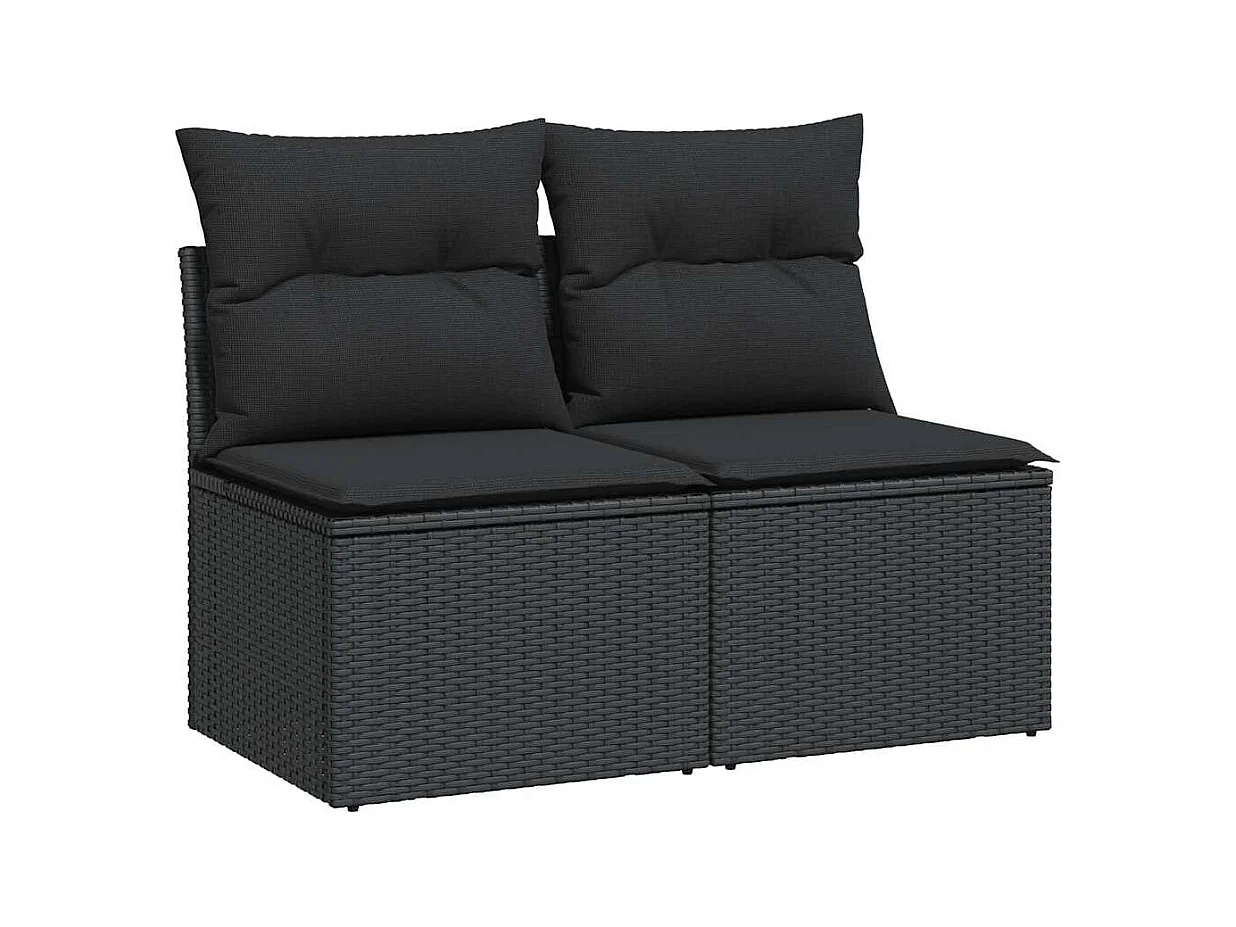 2-delige Loungeset met kussens poly rattan acacia zwart