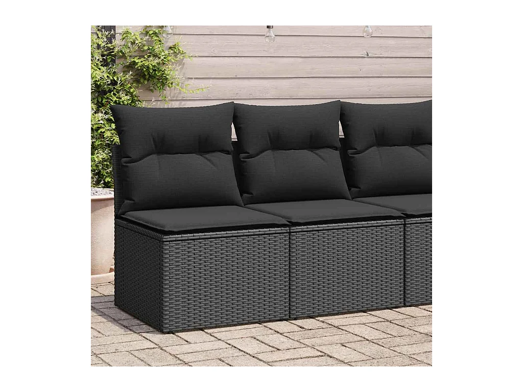 Salon de jardin avec coussins 2 pcs noir résine tressée acacia