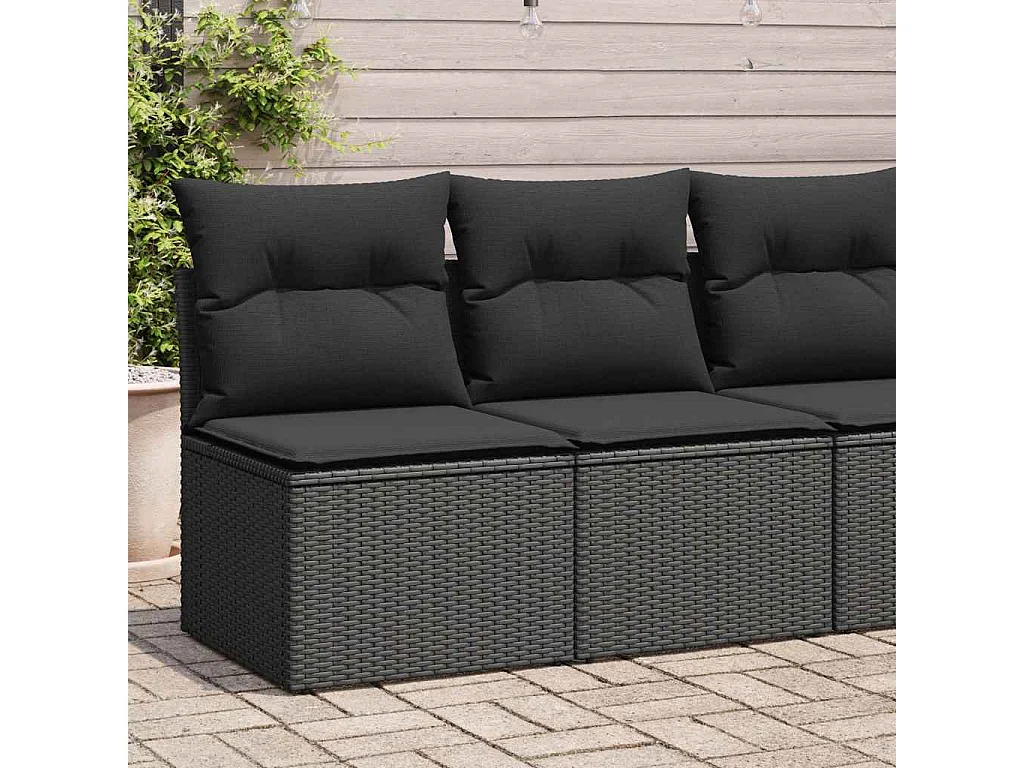 2-tlg. Garten-Sofagarnitur mit Kissen Schwarz Poly Rattan