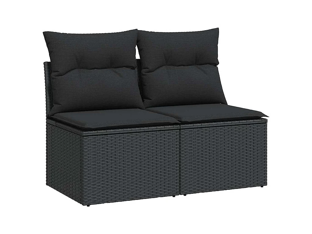 Set Divani da Giardino con Cuscini 2 pz Nero Polyrattan Acacia