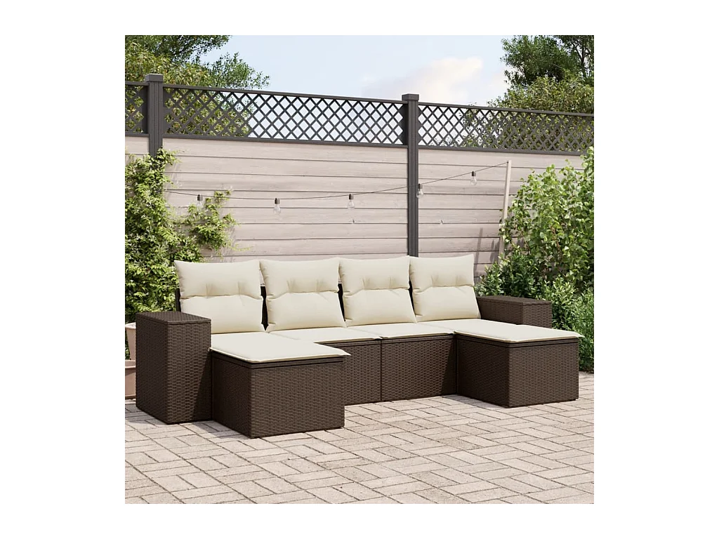 Salon de jardin avec coussins 6 pcs marron résine tressée