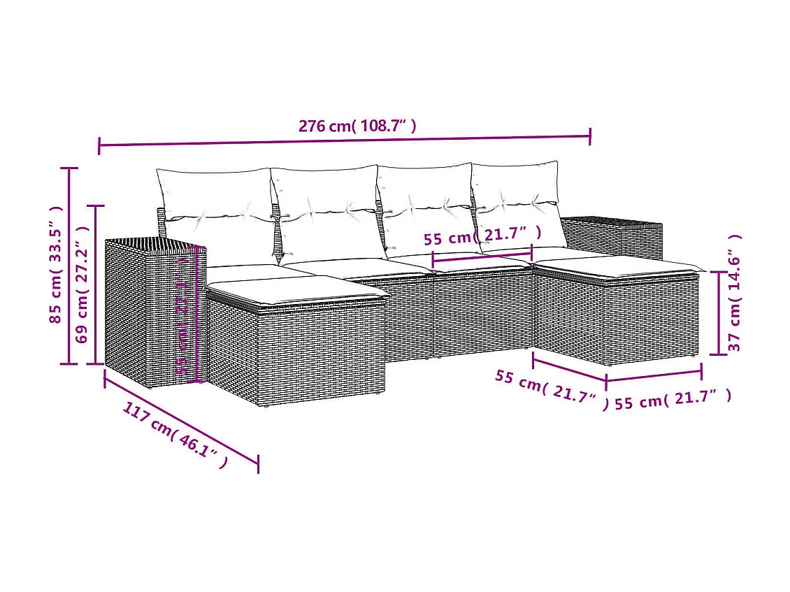6-tlg. Garten-Sofagarnitur mit Kissen Braun Poly Rattan