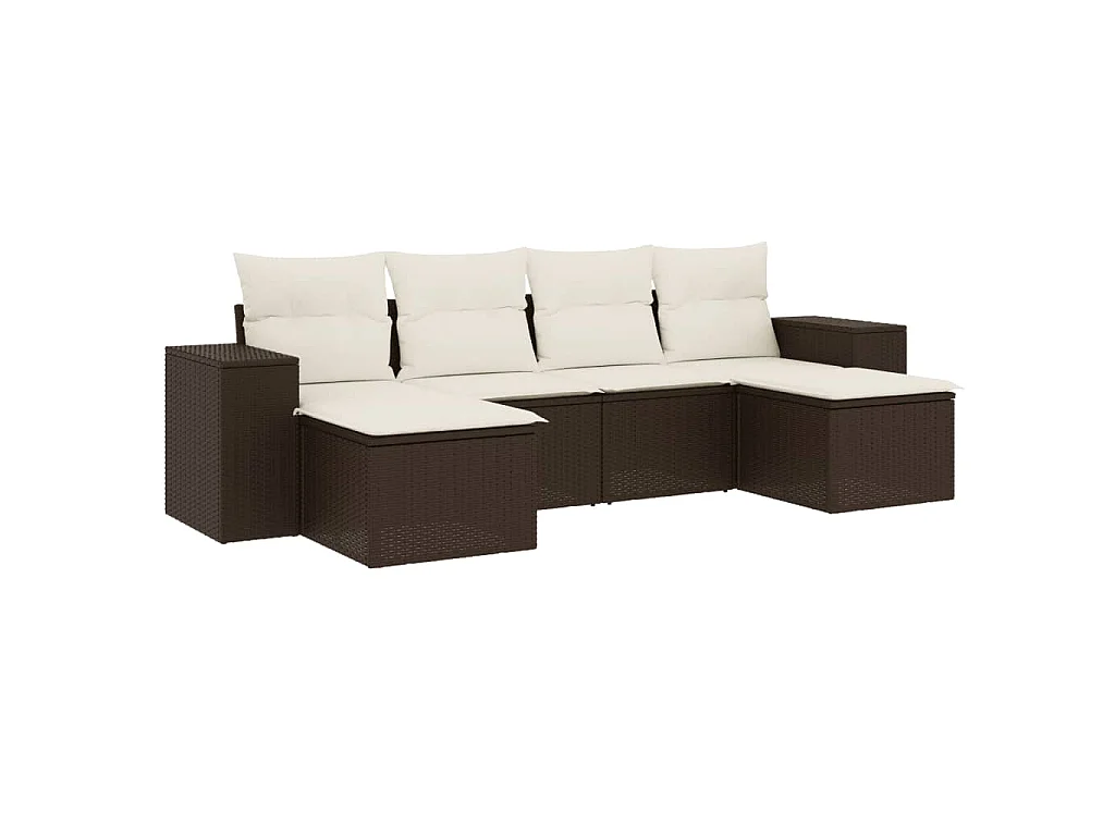 Set Divano da Giardino 6 pz con Cuscini Marrone in Polyrattan