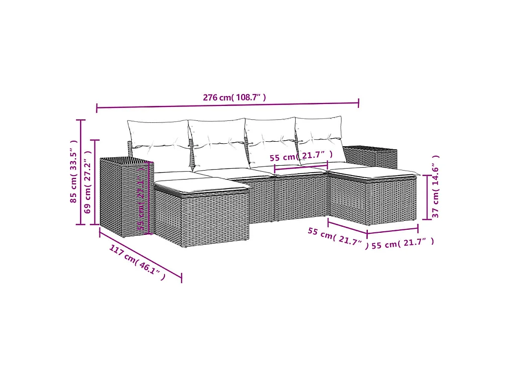 Set Divano da Giardino 6 pz con Cuscini Marrone in Polyrattan