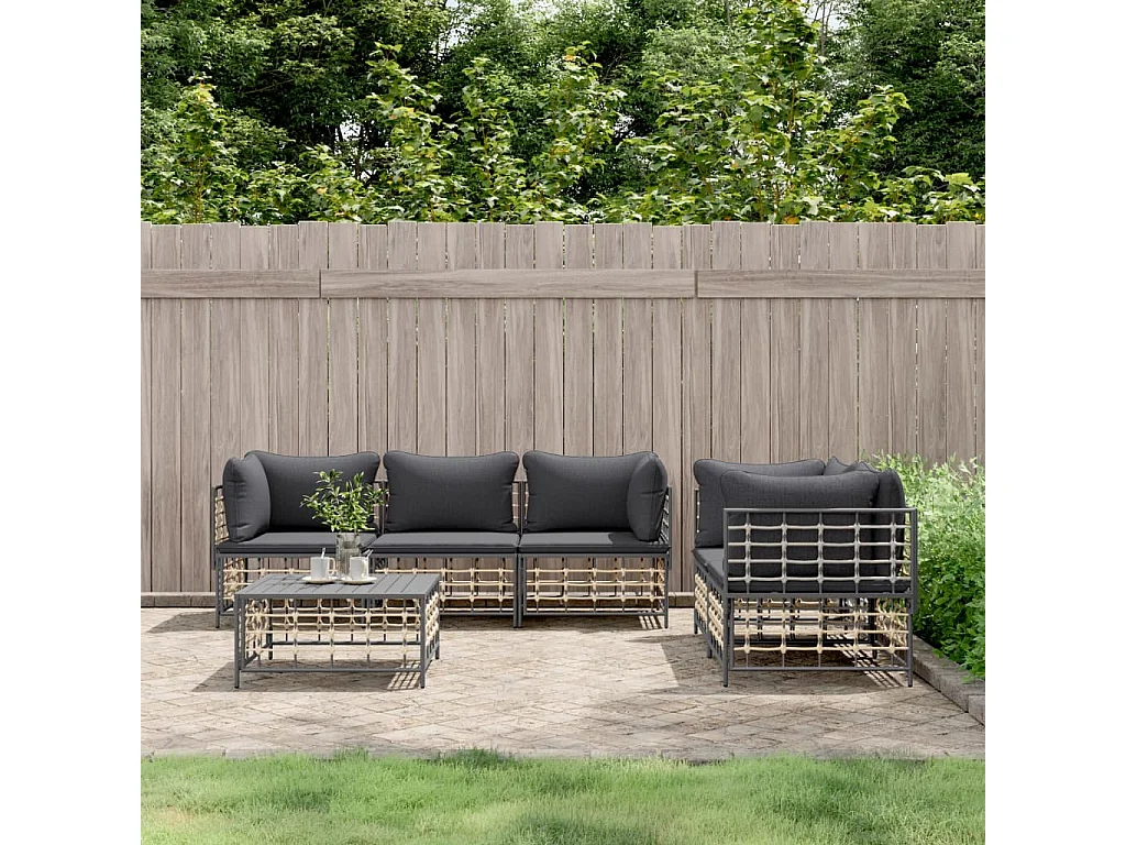 Set Divani da Giardino 6 pz con Cuscini Antracite in Polyrattan