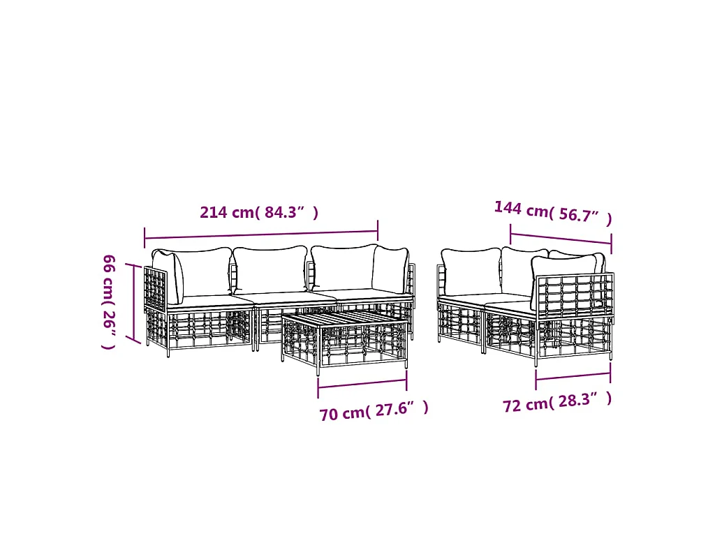 Set Divani da Giardino 6 pz con Cuscini Antracite in Polyrattan