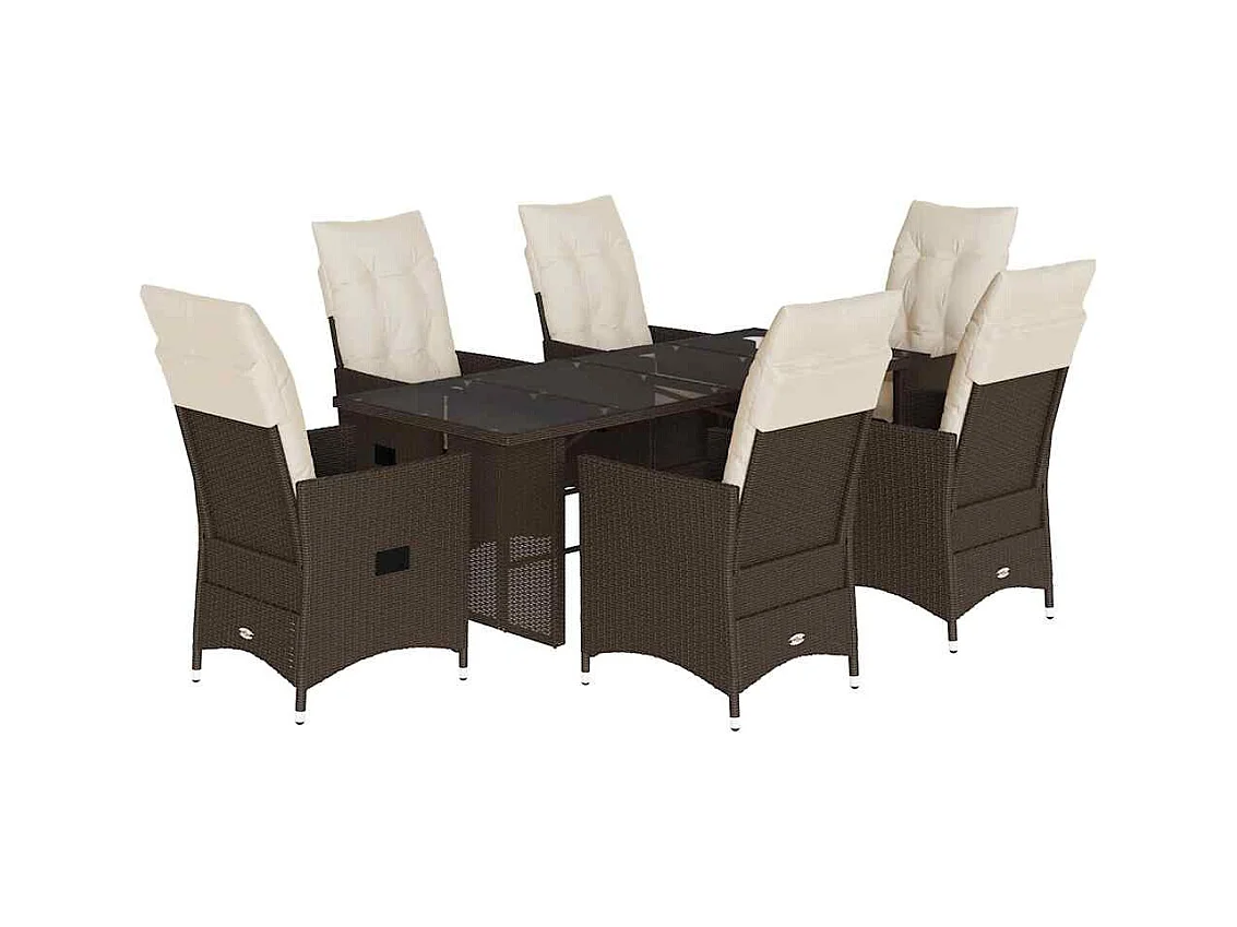 Ensemble à manger de jardin et coussins 7 pcs marron rotin