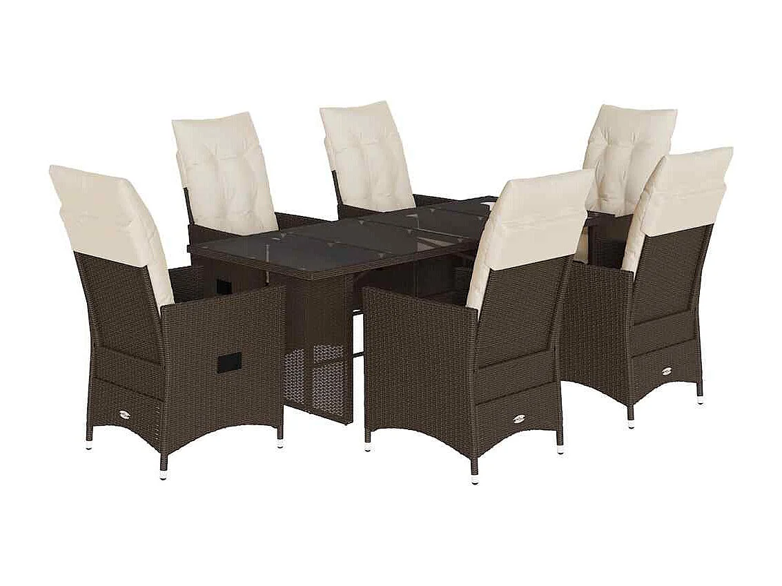 Ensemble à manger de jardin et coussins 7 pcs marron rotin