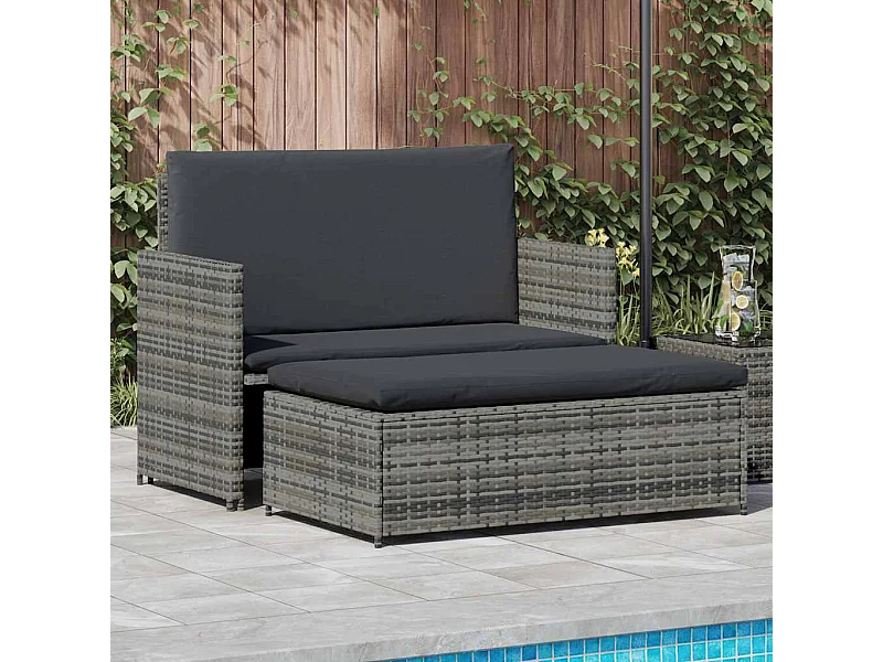 Salon de jardin 2 pcs avec coussins Résine tressée Gris