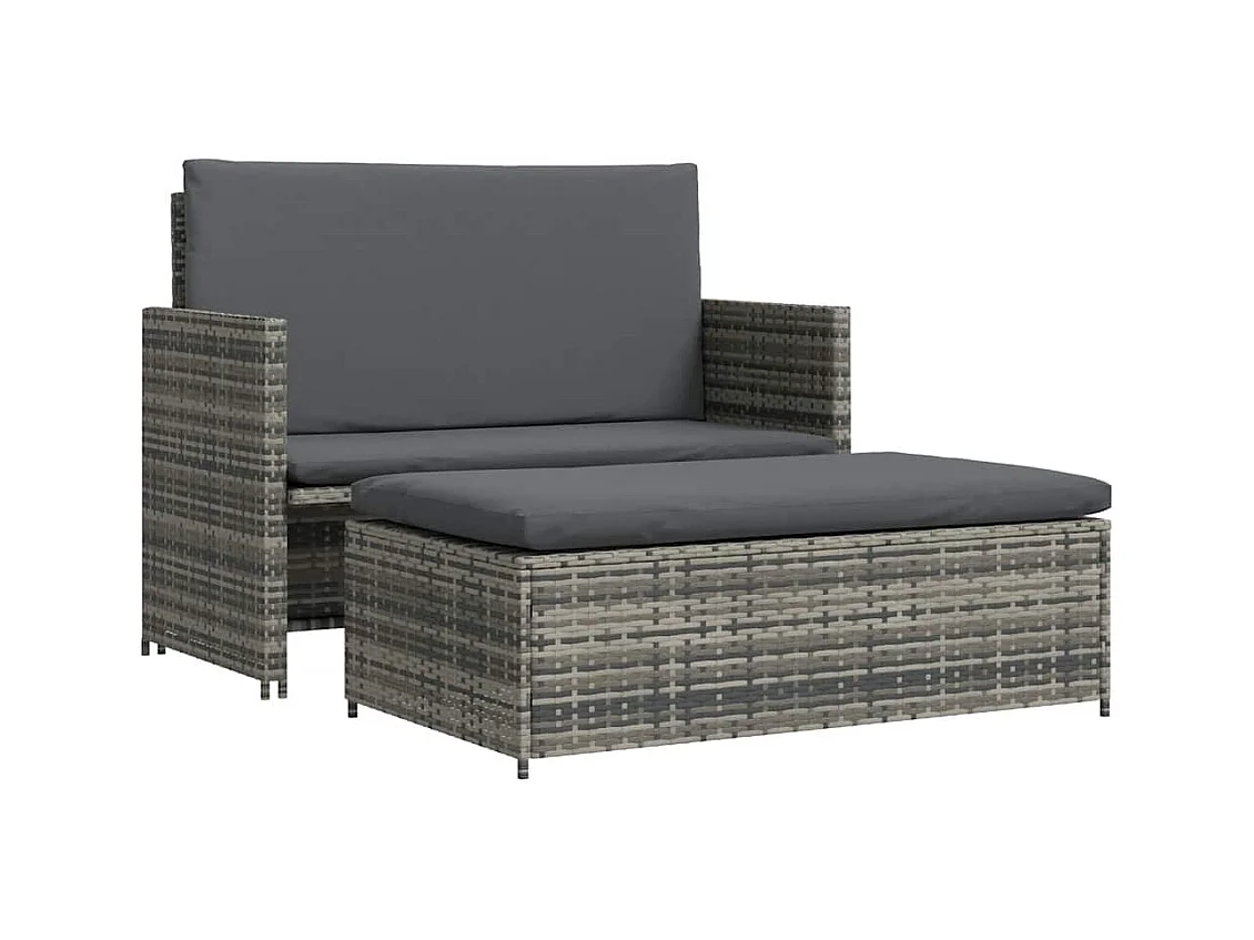 Salon de jardin 2 pcs avec coussins Résine tressée Gris