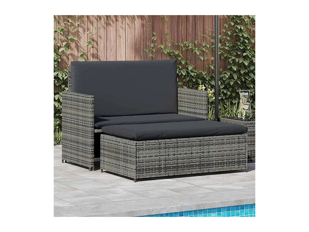 2-tlg. Garten-Lounge-Set mit Auflagen Poly Rattan Grau