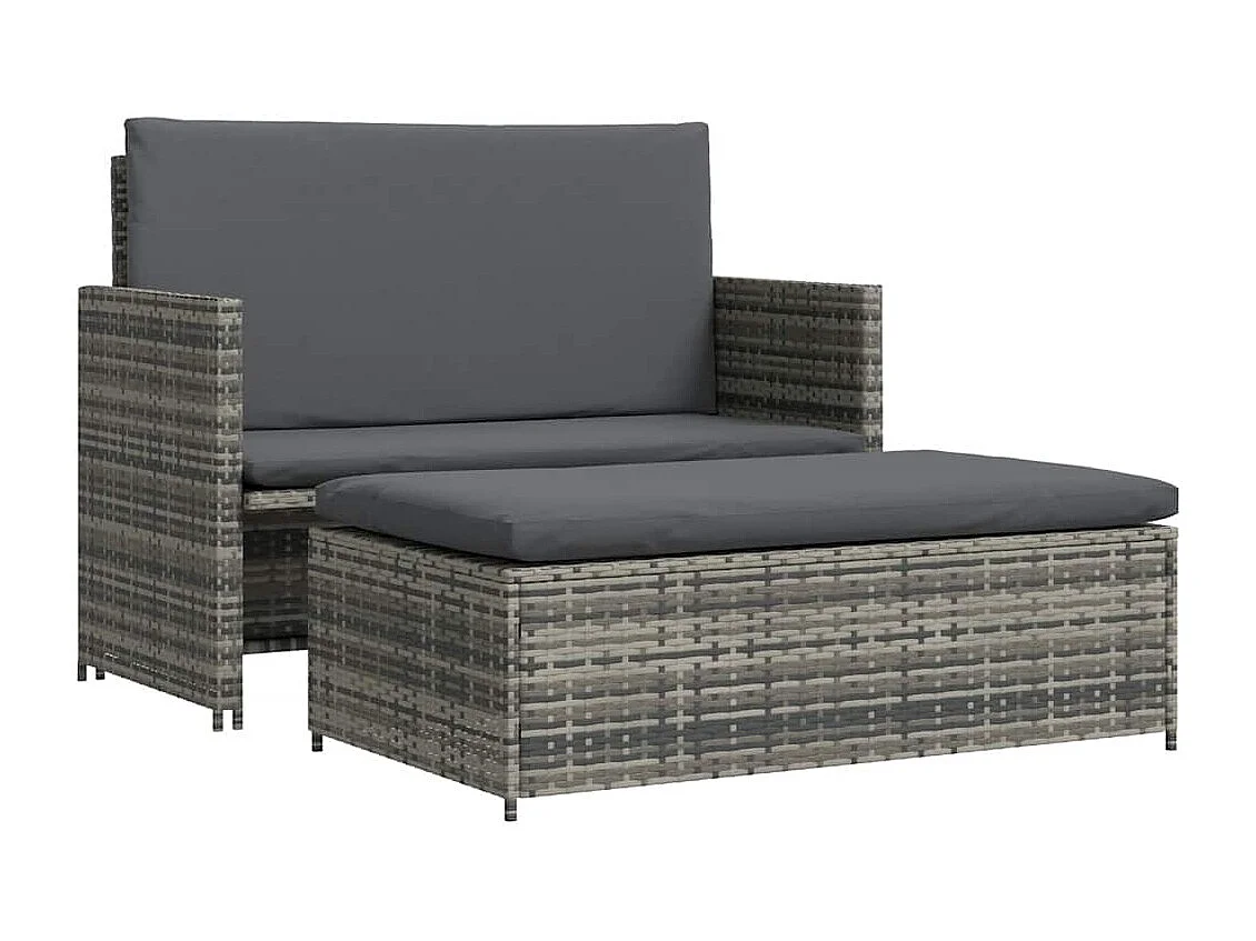 Salon de jardin 2 pcs avec coussins Résine tressée Gris