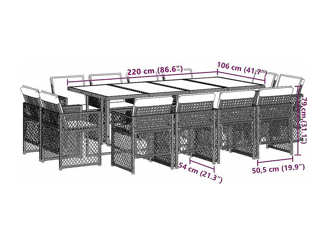 Ensemble à manger de jardin coussins 13 pcs mélange beige rotin