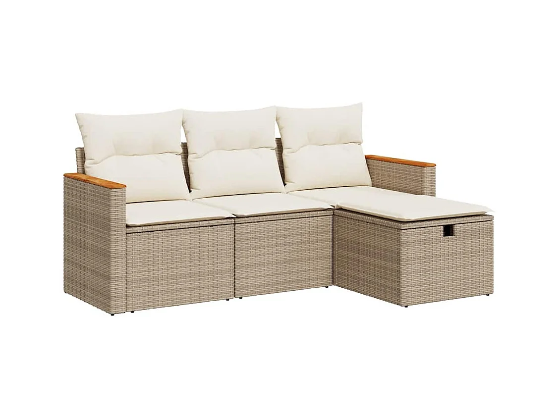 Salon de jardin avec coussins 4 pcs beige résine tressée