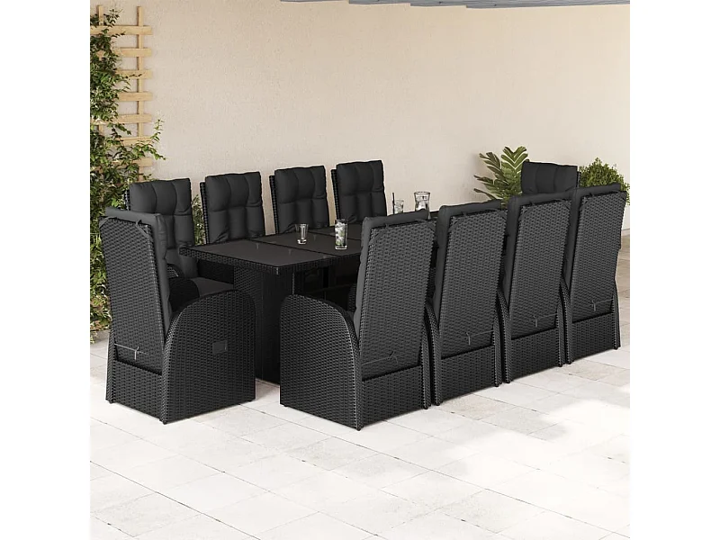 11-delige Tuinset met kussens poly rattan zwart