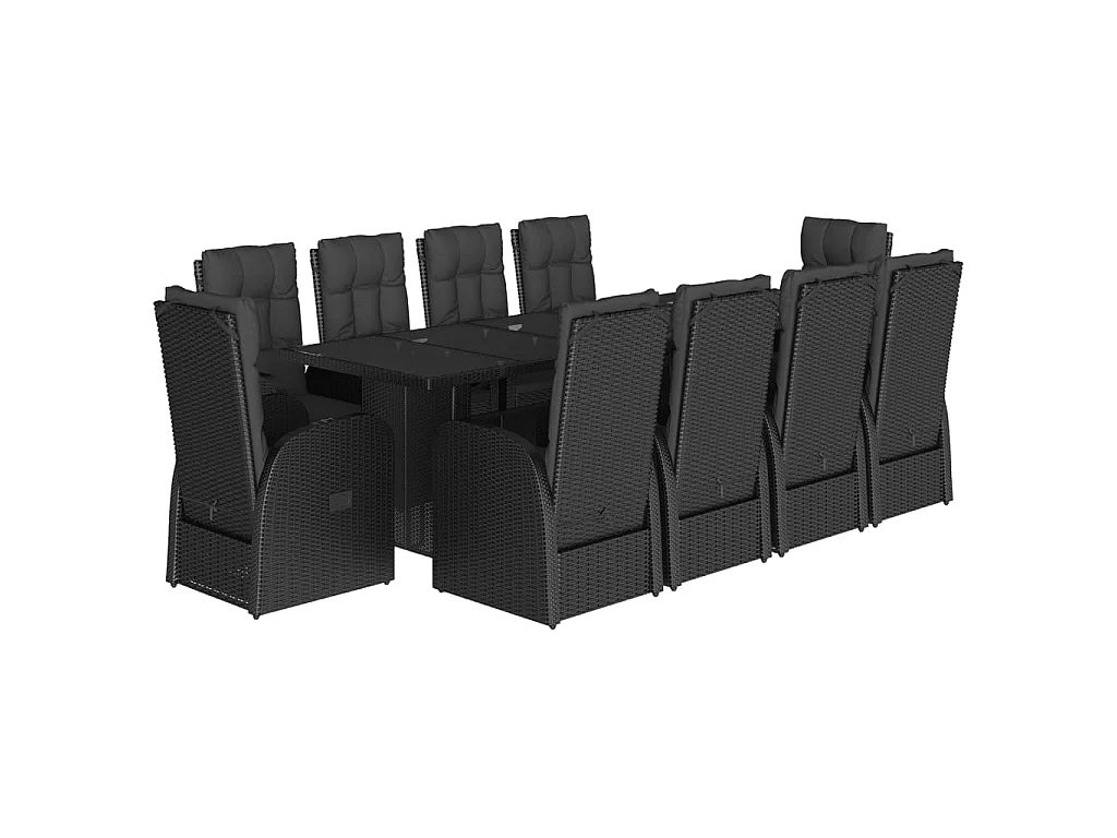 11-delige Tuinset met kussens poly rattan zwart