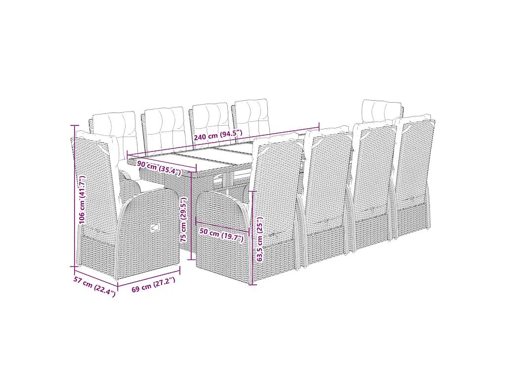 11-delige Tuinset met kussens poly rattan zwart