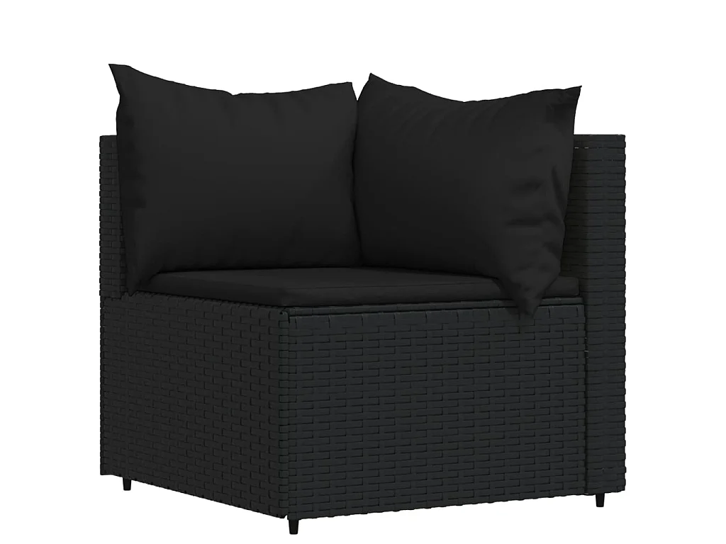 3-tlg. Garten-Lounge-Set mit Kissen Schwarz Poly Rattan