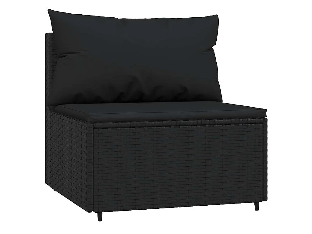 3-tlg. Garten-Lounge-Set mit Kissen Schwarz Poly Rattan