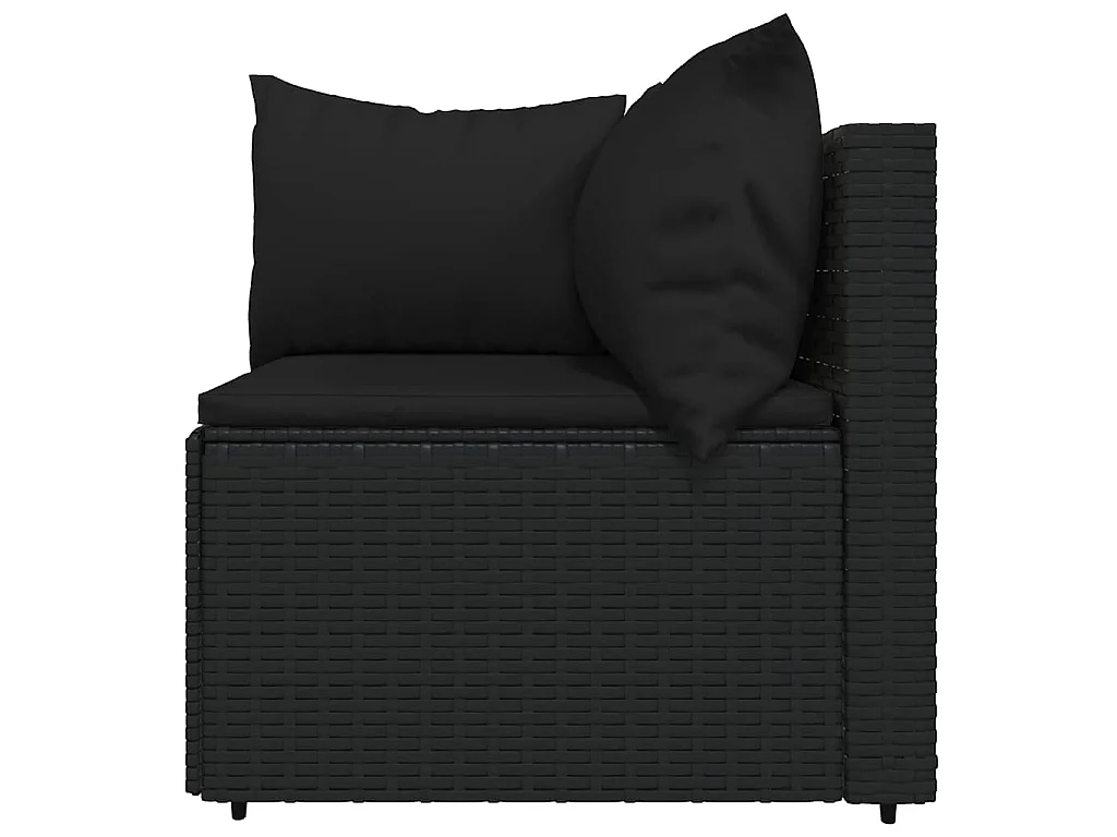 3-tlg. Garten-Lounge-Set mit Kissen Schwarz Poly Rattan