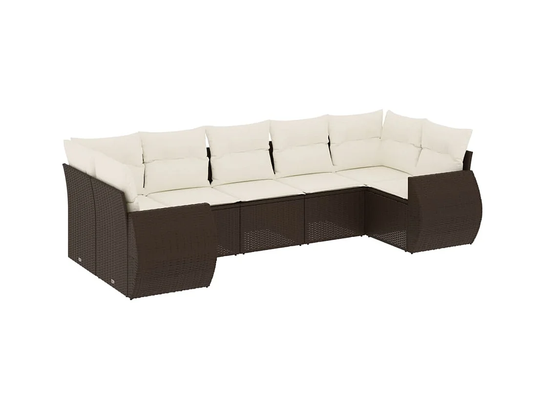7-delige Loungeset met kussens poly rattan bruin