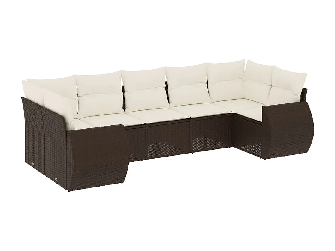 7 pcs conjunto de sofás jardim c/ almofadões vime PE castanho