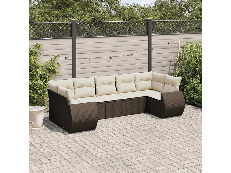Set Divani da Giardino 7 pz con Cuscini Marrone in Polyrattan