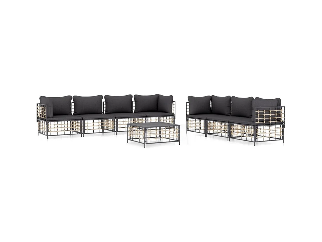 Set Divani da Giardino 8 pz con Cuscini Antracite in Polyrattan
