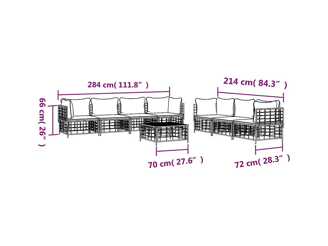 Set Divani da Giardino 8 pz con Cuscini Antracite in Polyrattan