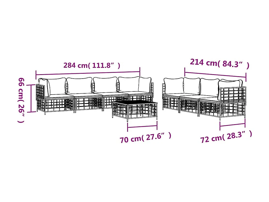 Set Divani da Giardino 8 pz con Cuscini Antracite in Polyrattan