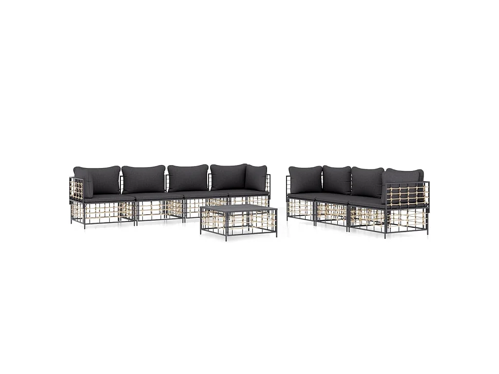 Set Divani da Giardino 8 pz con Cuscini Antracite in Polyrattan