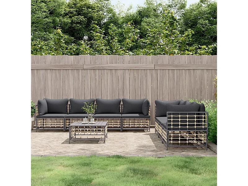 Set Divani da Giardino 8 pz con Cuscini Antracite in Polyrattan