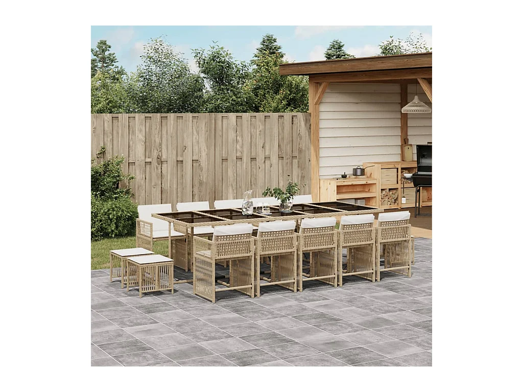 Ensemble à manger de jardin et coussins 15 pcs beige