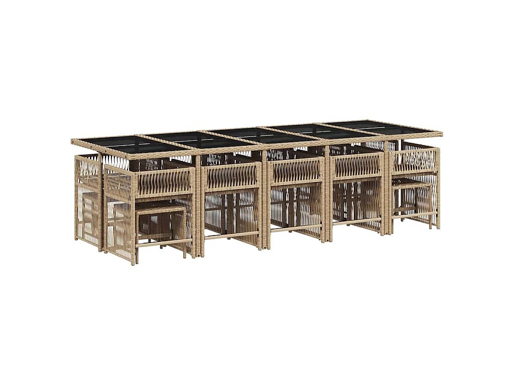 Ensemble à manger de jardin et coussins 15 pcs beige