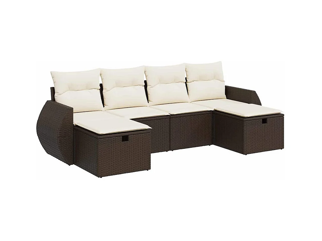 6-tlg. Garten-Sofagarnitur mit Kissen Braun Poly Rattan