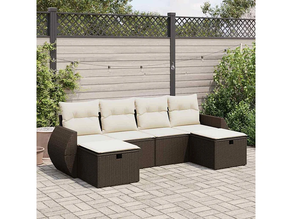 6-tlg. Garten-Sofagarnitur mit Kissen Braun Poly Rattan