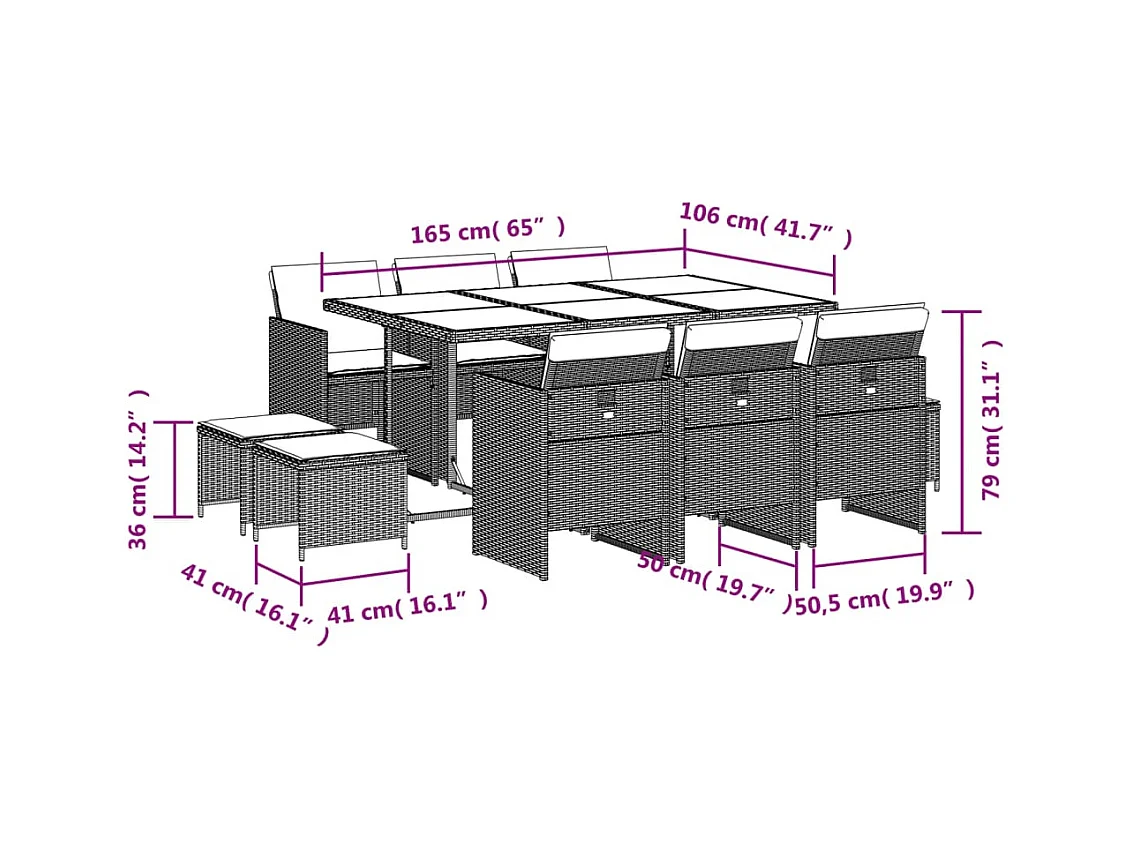 Ensemble à manger de jardin 11pcs avec coussins gris poly rotin