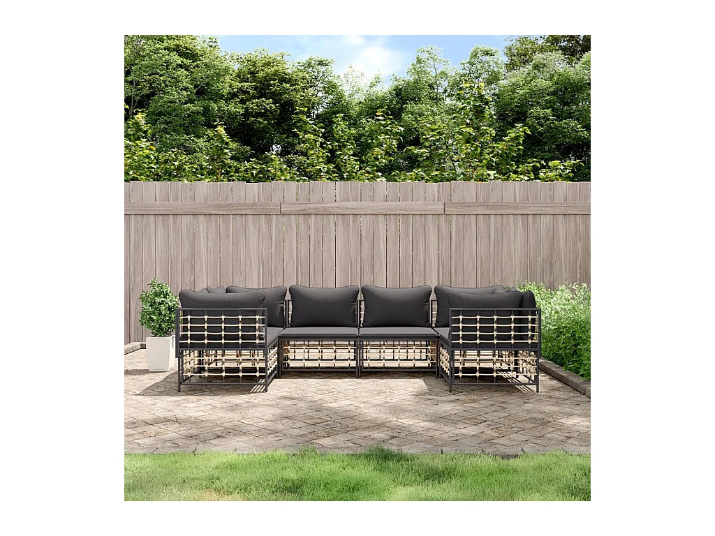 Salon de jardin 6 pcs avec coussins anthracite résine tressée