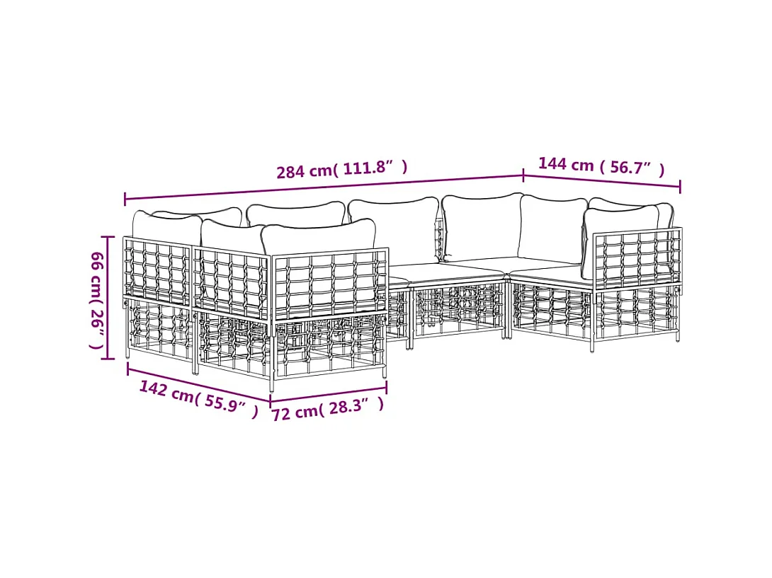 Salon de jardin 6 pcs avec coussins anthracite résine tressée