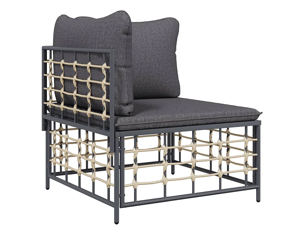 6 pcs conjunto lounge de jardim c/ almofadões vime PE antracite