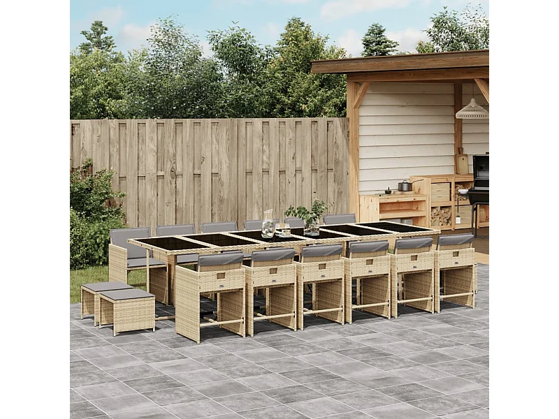 Ensemble à manger de jardin et coussins 17 pcs mélange beige