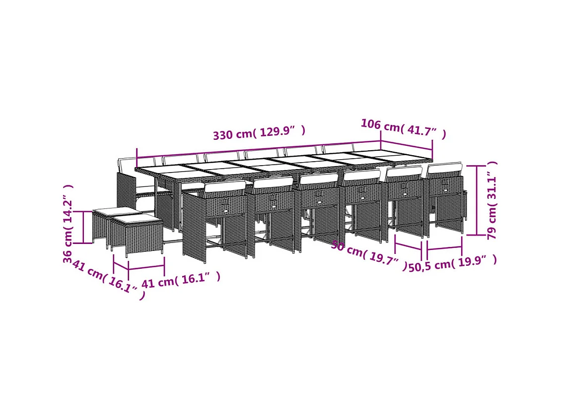 Ensemble à manger de jardin et coussins 17 pcs mélange beige