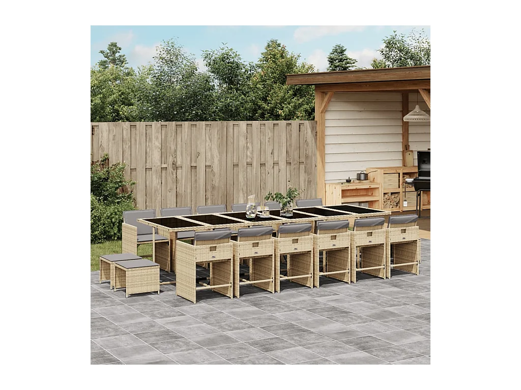 Ensemble à manger de jardin et coussins 17 pcs mélange beige