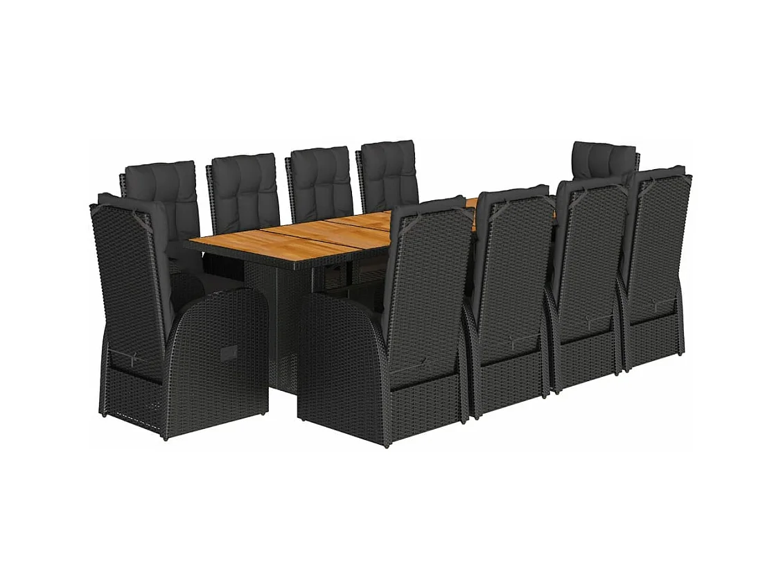 11-tlg. Garten-Essgruppe mit Kissen Schwarz Poly Rattan